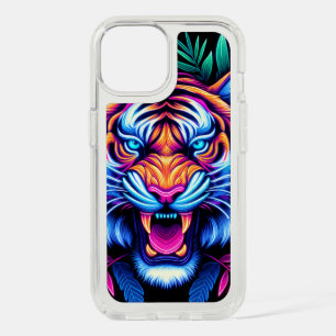 Neon Tiger and jungle leaves iPhone 15 Case