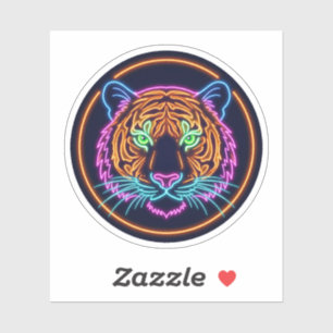 Neon Tiger Face Glowing Wildlife Portrait Sticker