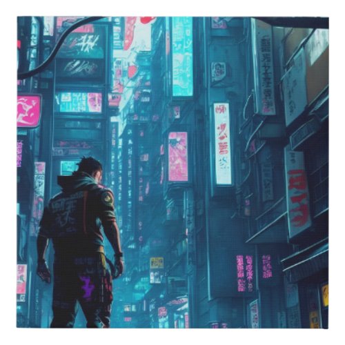 Neon Tokyo Nights Faux Canvas Print