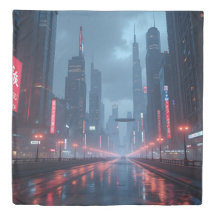 Neon Tomorrow – Cyberpunk Cityscape Duvet Cover