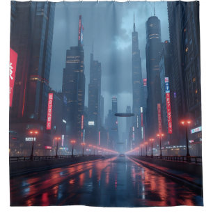 Neon Tomorrow – Cyberpunk Cityscape Shower Curtain