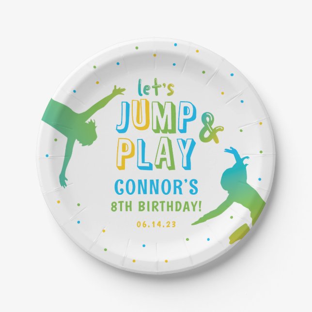 Neon Trampoline Park Boys Birthday Party  Paper Plates (Front)