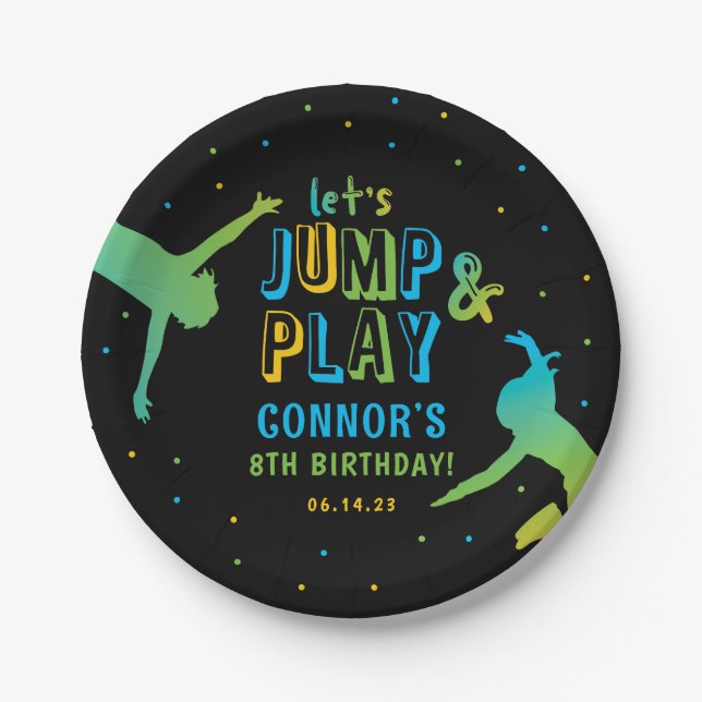 Neon Trampoline Park Boys Birthday Party Paper Plates (Front)