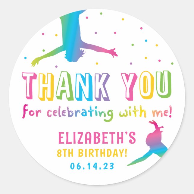Neon Trampoline Park Girls Birthday Favor Classic Round Sticker (Front)