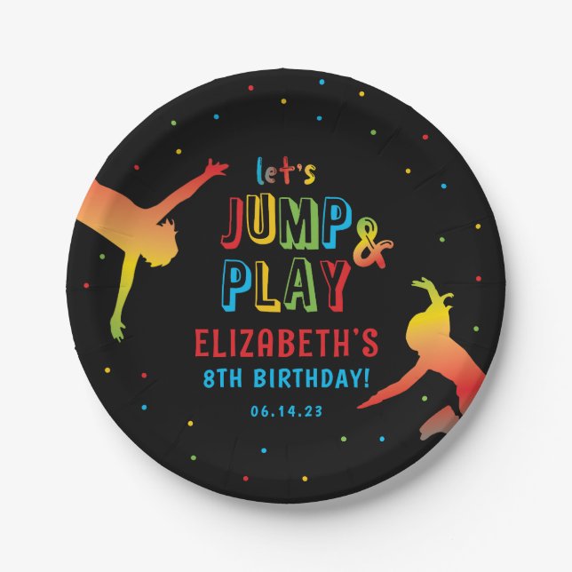 Neon Trampoline Park Kids Birthday Party Paper Plates (Front)
