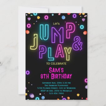 Neon Trampoline Party Girls Pink Purple Birthday Invitation | Zazzle