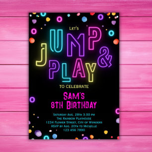 Neon Trampoline Party Girls Pink Purple Birthday Invitation