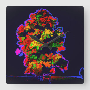 Neon Tree Explosion Square Wall Clock