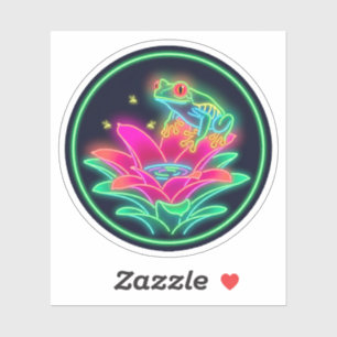 Neon Tree Frog Lily Pad Tropical Glow Art Sticker