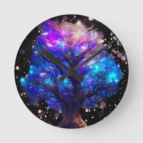 neon tree of life  round clock