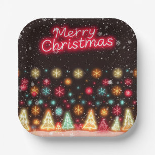 Neon Trendy Christmas Holiday Collection Paper Plates