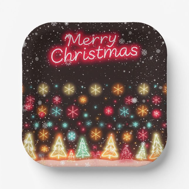 Neon Trendy Christmas Holiday Collection Paper Plates (Front)