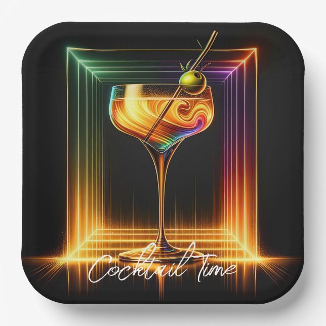 Neon Trendy Party Time Personalized Paper Plates (Front)