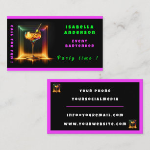 Neon Trendy Party Time Personalized Professional Business Card