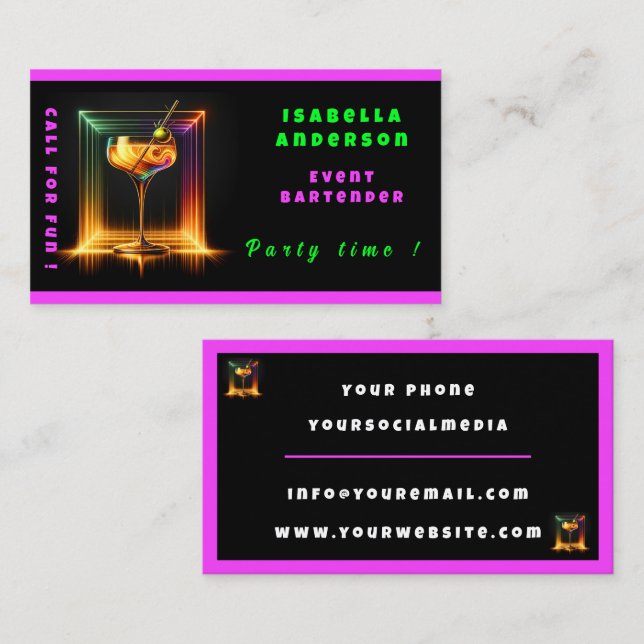 Neon Trendy Party Time Personalized Professional Business Card (Front/Back)