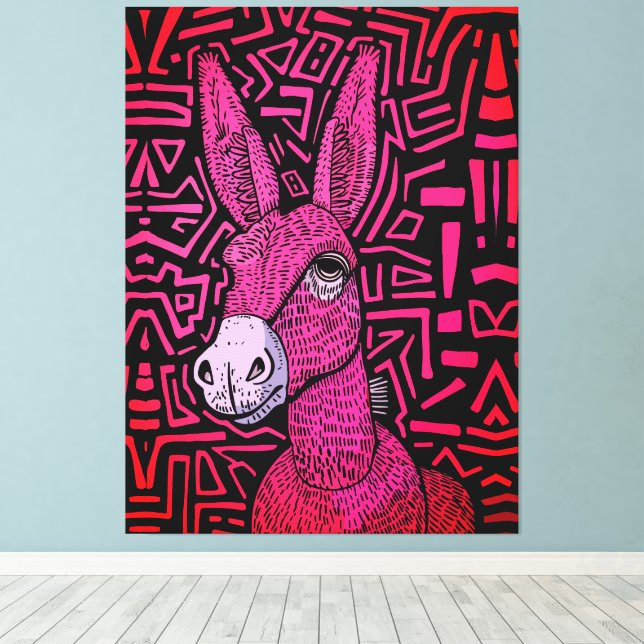Neon Tribal Donkey – Bold and Psychedelic Wall Art (Insitu(Wood Floor))