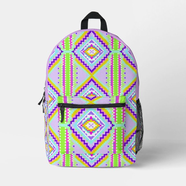 Neon Tribal Dreams Kaleidoscope Printed Backpack (Front)
