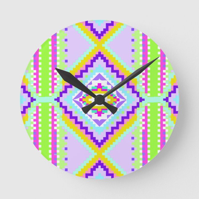 Neon Tribal Dreams Kaleidoscope Round Clock (Front)
