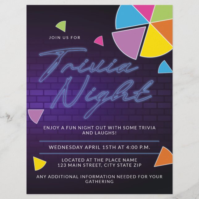 Neon Trivia Night Party Flyer (Front)