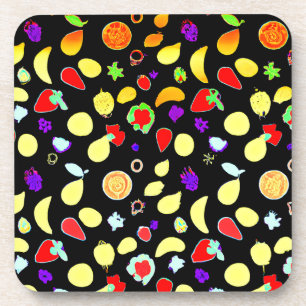 Neon Tropic Fruits Burst Beverage Coaster
