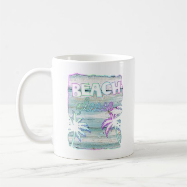 Neon Tropical Beach Wood Vacation Palm Trees Coffee Mug (Left)