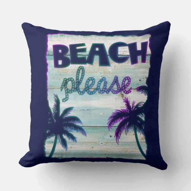 Neon Tropical Beach Wood Vacation Palm Trees Throw Pillow (Front)