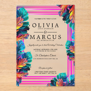 Neon Tropical Foliage Acrylic Invitation