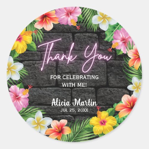 Neon Tropical Forest Summer Hawaii Birthday Party Classic Round Sticker