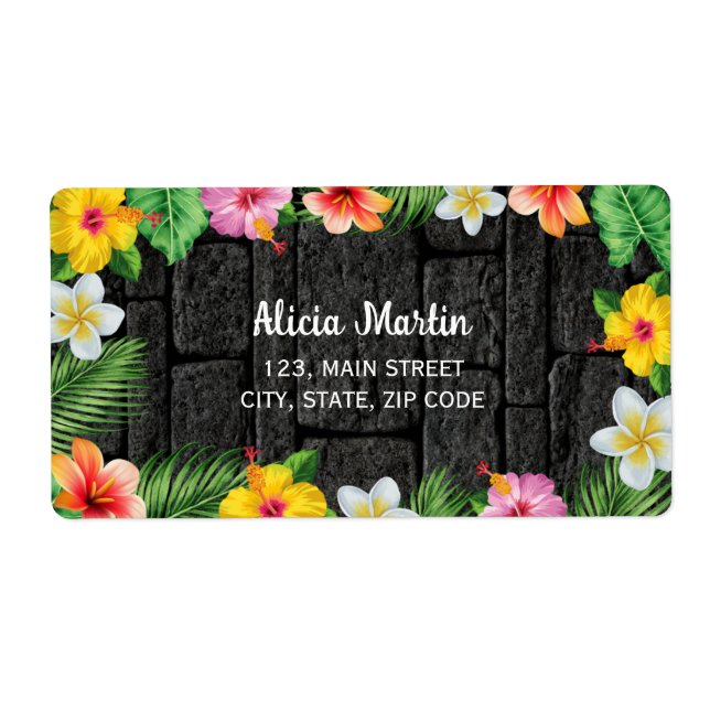 Neon Tropical Forest Summer Hawaii Birthday Party Label (Front)