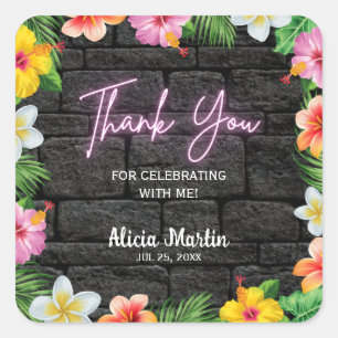 Neon Tropical Forest Summer Hawaii Birthday Party Square Sticker