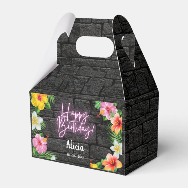 Neon Tropical Forest Summer Hawaii Happy Birthday  Favor Boxes (Front Side)