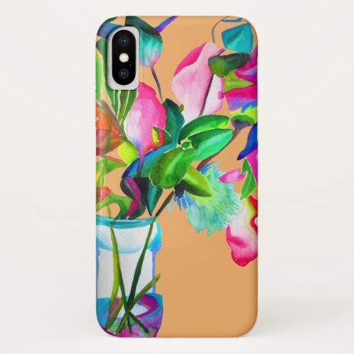 Neon Tropical Frangipani flower original art iPhone XS Case