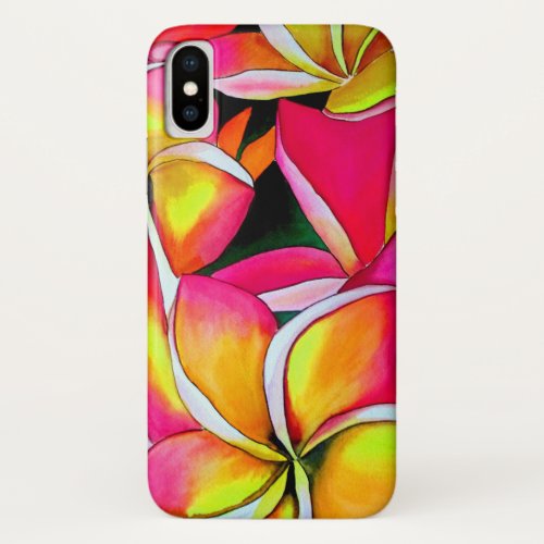 Neon Tropical Frangipani flower original art iPhone XS Case