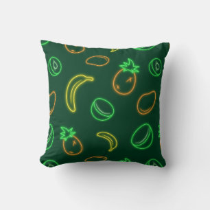 Neon Tropical Fruit Pattern Square Throw Pillow