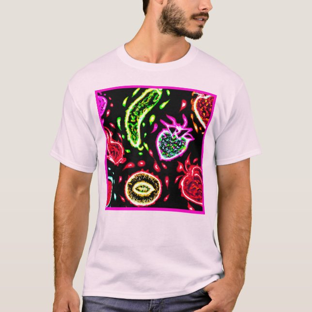 Neon Tropical Fruits Patterns Art. Buy Now T-Shirt (Front)