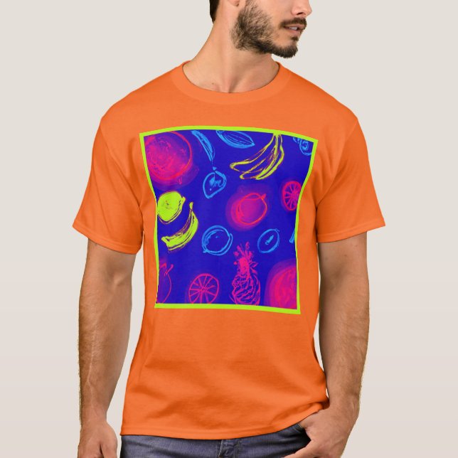 Neon Tropical Fruits Patterns Art. Buy Now T-Shirt (Front)