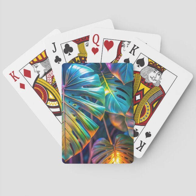 Neon Tropical Leaves Poker Cards (Back)