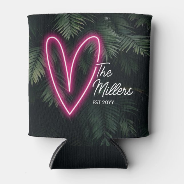 Neon Tropical Palm Love Wedding Favor Can Cooler (Front)