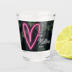 Neon Tropical Palm Love Wedding Favor Shot Glass