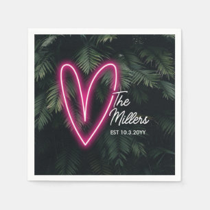 Neon Tropical Palm Modern Love Wedding Napkins