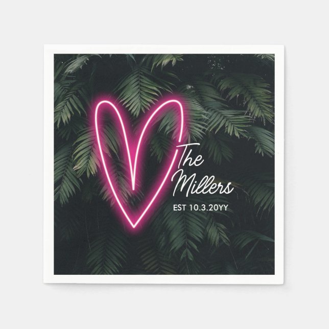 Neon Tropical Palm Modern Love Wedding Napkins (Front)