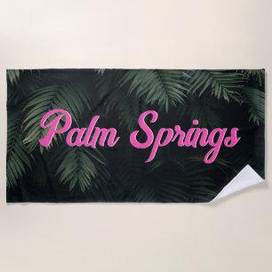Neon Tropical Palms City Name Bachelorette Beach Towel