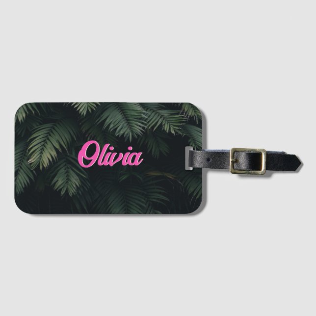 Neon Tropical Palms Custom Name Bridesmaid Luggage Tag (Front Horizontal)