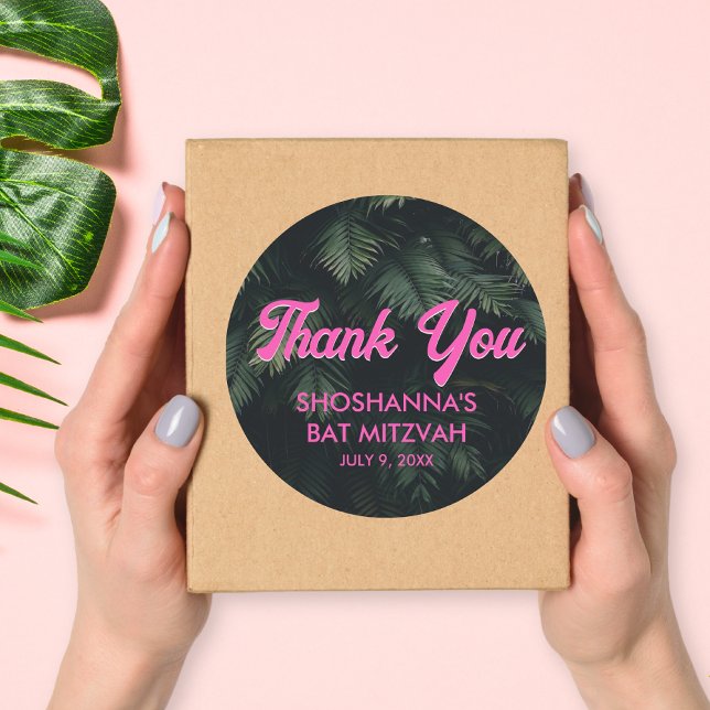 Neon Tropical Pink Personalized Thank You Sticker (Neon Tropical Pink Folded Blank Thank You Card Classic Round Sticker
)