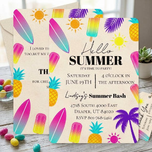 Neon Tropical Summer Beach birthday Invitation