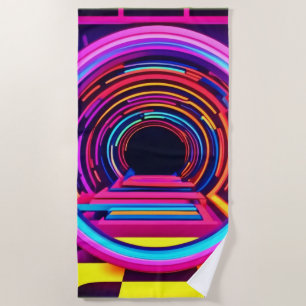 Neon Tunnel Dimensions Beach Towel