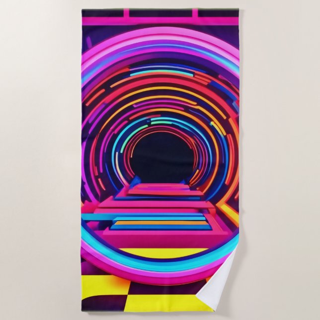 Neon Tunnel Dimensions Beach Towel (Front)