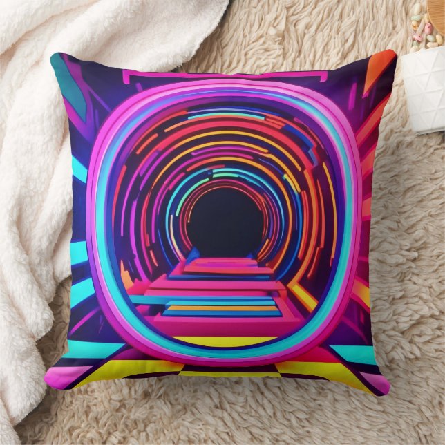 Neon Tunnel Dimensions Throw Pillow (Blanket)