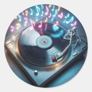 Neon Turntable With Vinyl Record Classic Round Sticker