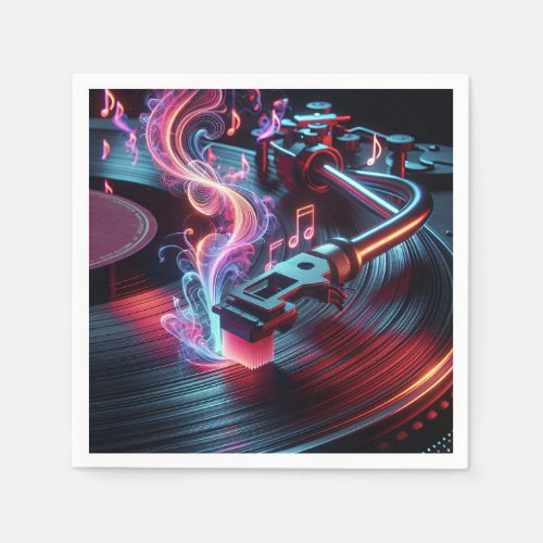 Neon Turntable With Vinyl Record Napkins